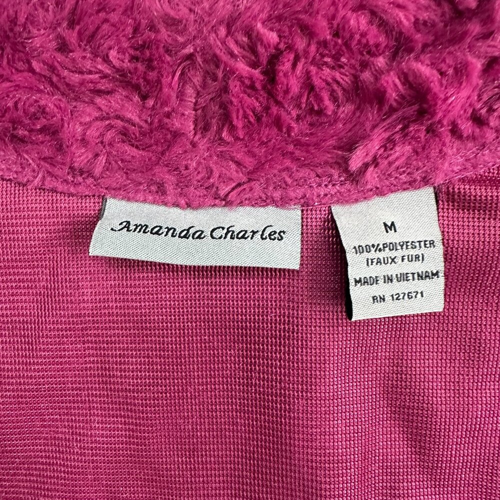 Amanda Charles Faux Fur Cropped Jacket Women's Size Medium Bolero Fuschia - Picture 6 of 7